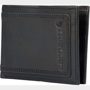 Carhartt Detroit Black Bifold Passcase Wallet Rugged Leather w/ Tin Box - New